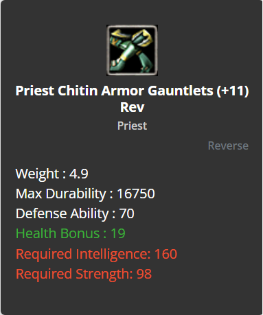 Priest Chitin Armor Gauntlets +11 (Reverse)