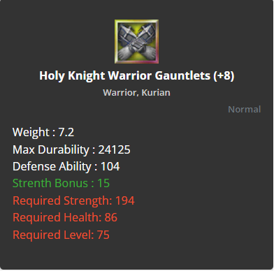 Holy Knight Warrior Gauntlets +8